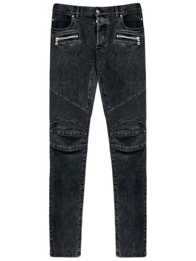 Men's Zipper Rib Slim Fit Biker Jeans Black - BALMAIN - BALAAN 2