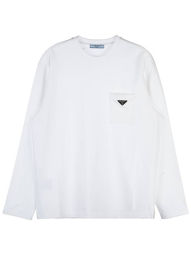 Triangle Logo Pocket Long Sleeve T Shirt White - PRADA - BALAAN 2