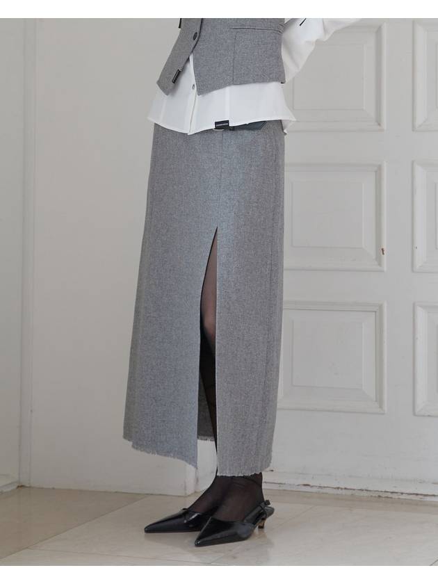 BUCKLE FRINGE LONG SKIRT GRAY - ZIZEMUSEUM - BALAAN 1