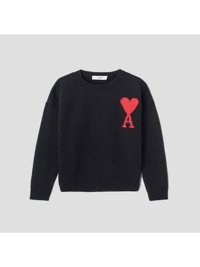 Big Heart Logo Wool Knit Top Black - AMI - BALAAN 2