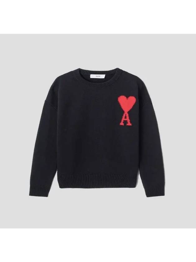 Big Heart Logo Wool Knit Top Black - AMI - BALAAN 3