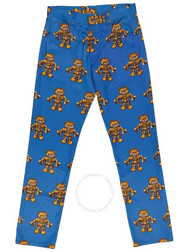 Moschino Men's Blue Allover Robot Bear Print Trousers, Brand Size 44 (Waist Size 29