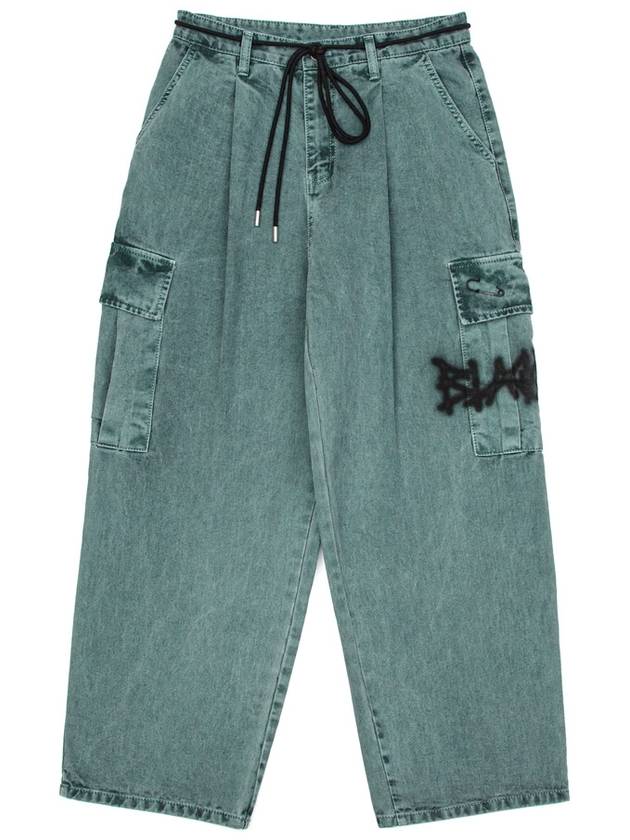 BBD Graffiti Logo Wide Denim Cargo Pants Deep Green - BLACKBLOND - BALAAN 3