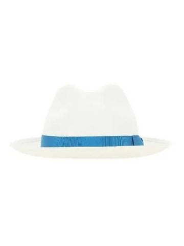 Borsalino Straw Ribbon Fedora Hat White Blue 140338 - BORSALINO - BALAAN 1