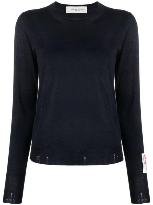 Round Neck Wool Knit Top Navy - GOLDEN GOOSE - BALAAN 1