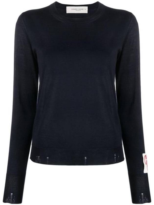 Round Neck Wool Knit Top Navy - GOLDEN GOOSE - BALAAN 1