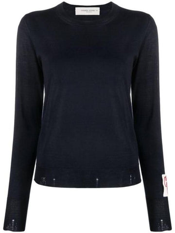 Round Neck Wool Knit Top Navy - GOLDEN GOOSE - BALAAN 1