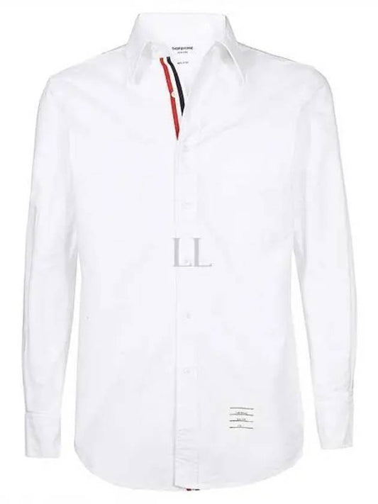 Men's Logo Patch Classic Cotton Long-Sleeve Shirt White - THOM BROWNE - BALAAN 2