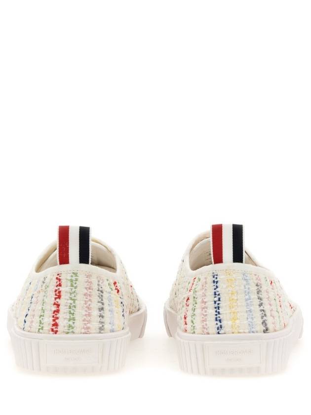 Grosgrain Trimmed Tweed Low Top Sneakers White - THOM BROWNE - BALAAN 3