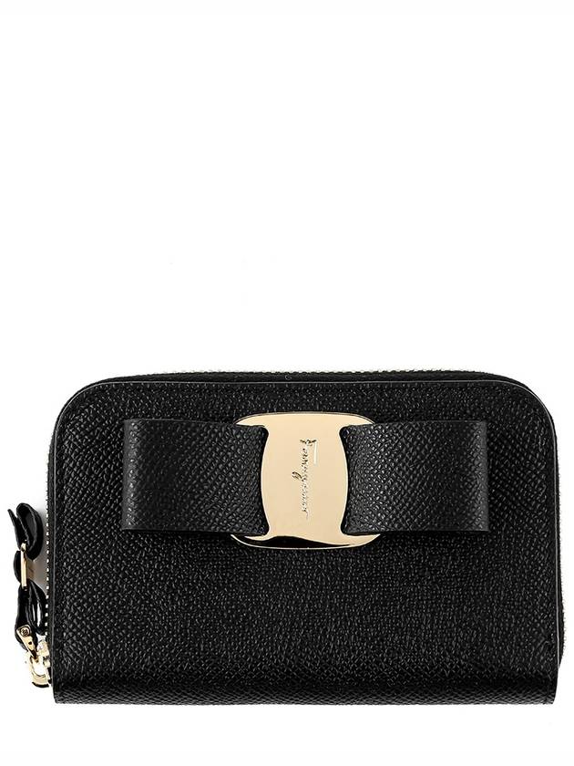 Vara Bow Zipper Card Wallet Black - SALVATORE FERRAGAMO - BALAAN 2