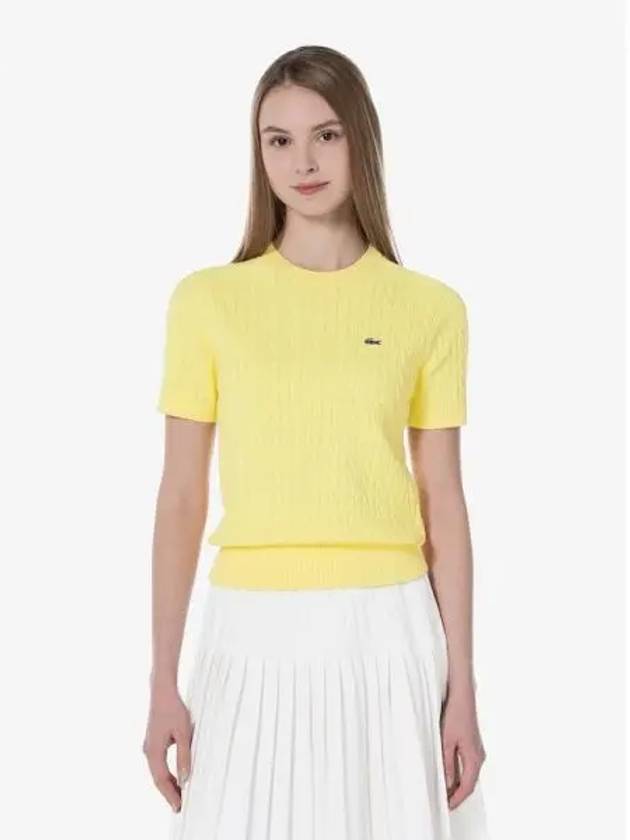 Women s Cable Short Sleeve Crew Neck AF480E 54G 107 Domestic Product GQ2N24013024178 - LACOSTE - BALAAN 1