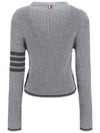 4 Bar Cable Wool Crop Cardigan Grey - THOM BROWNE - BALAAN 3