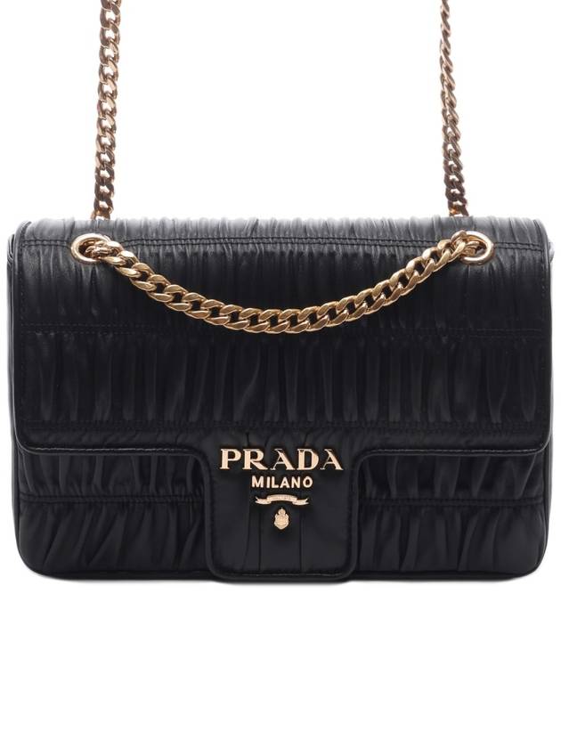 Goffre Leather Chain Shoulder Bag Black - PRADA - BALAAN 3