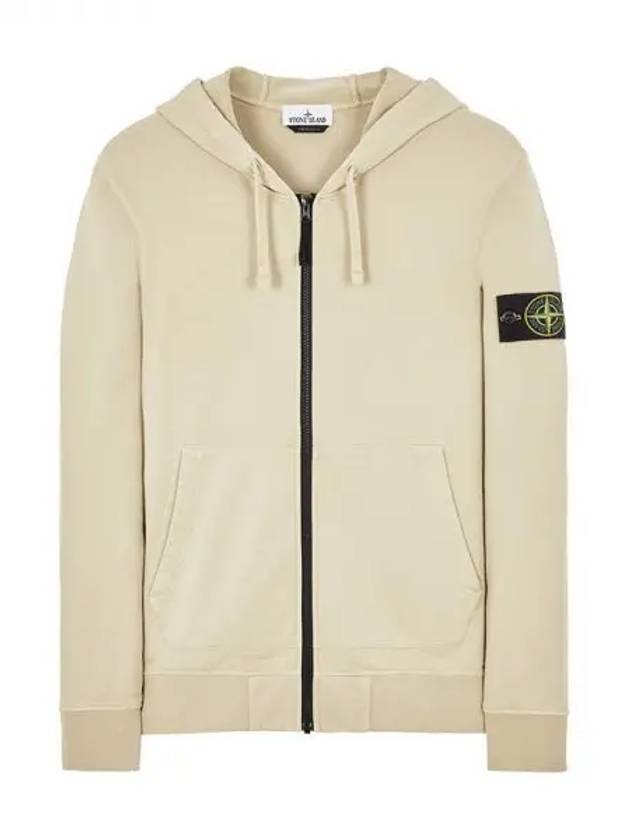 Cotton Fleece Garment Dyed Zip Up Hoodie Cream - STONE ISLAND - BALAAN 2