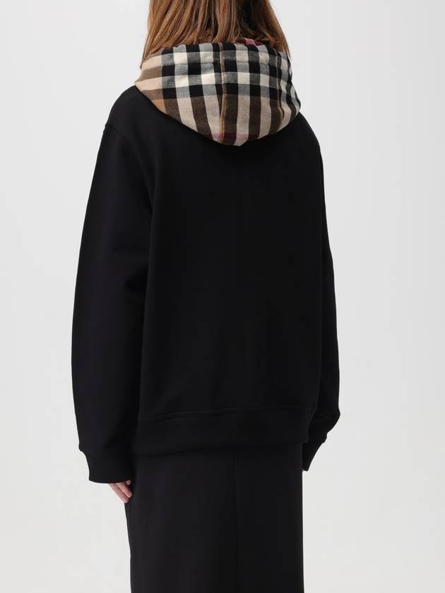 Check Hood Cotton Zip Up Hoodie Black - BURBERRY - BALAAN 4