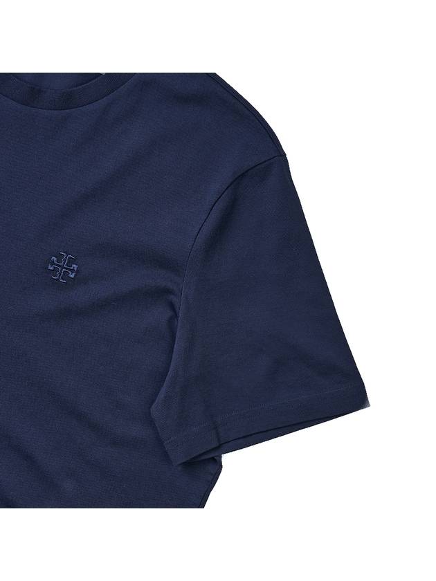 Embroidered Logo Cotton Short Sleeve T-Shirt Navy - TORY BURCH - BALAAN 5