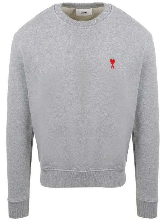Men's Heart Logo Embroidered Sweatshirt Heather Gray - AMI - BALAAN 2