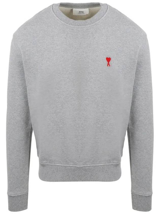 Heart Embroidered Logo Sweatshirt Heather Grey - AMI - BALAAN 3