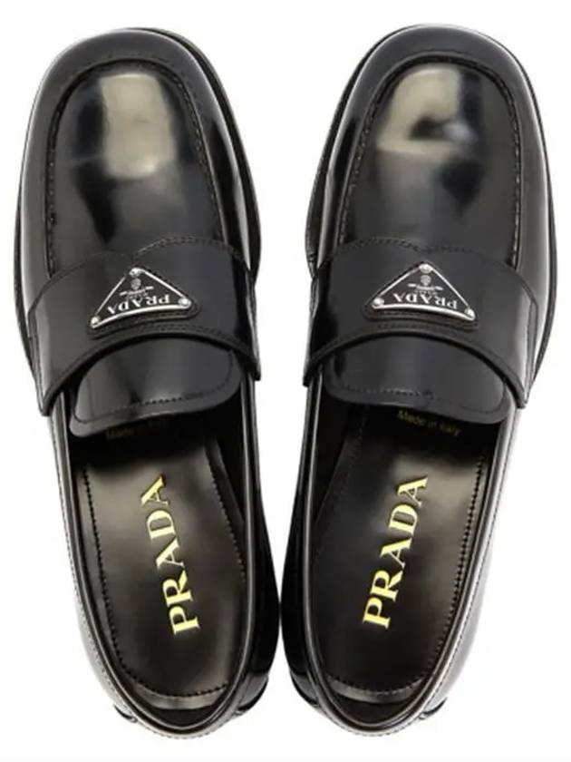 Men's Triangle Logo Leather Loafers Black - PRADA - BALAAN 6