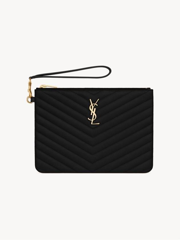 Matelasse Monogram Logo Strap Clutch Bag Black - SAINT LAURENT - BALAAN 7