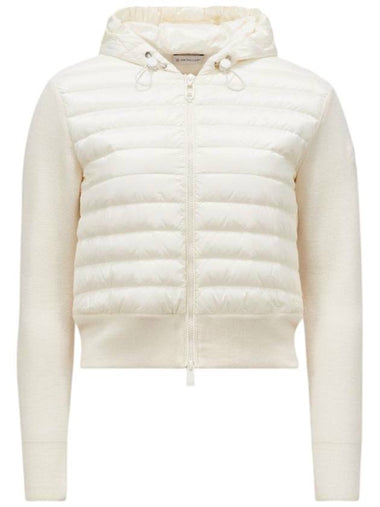 Women's Padded Wool Zip-Up Hooded Cardigan White - MONCLER - BALAAN 1