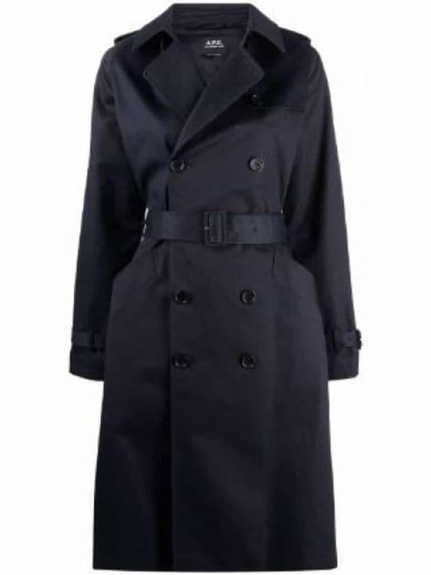 Greta Double Breasted Cotton Trench Coat Navy - A.P.C. - BALAAN 2