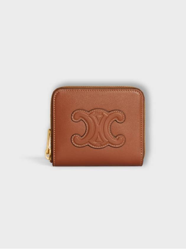 Cuir Triomphe Compact Smooth Calfskin Half Wallet Tan - CELINE - BALAAN 2