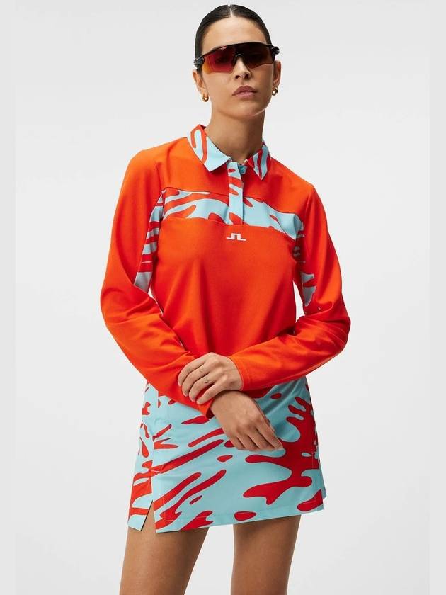 Women s Zahara Long Sleeve Golf Polo Tangerine Tango GWJT09185 G016 - J.LINDEBERG - BALAAN 2