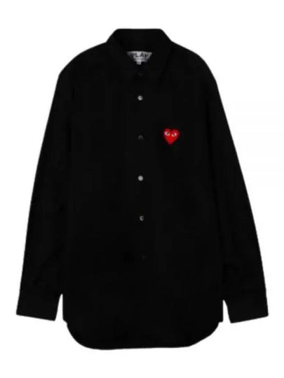 Men's Red Heart Logo Print Long Sleeve Shirt Black - COMME DES GARCONS - BALAAN 2