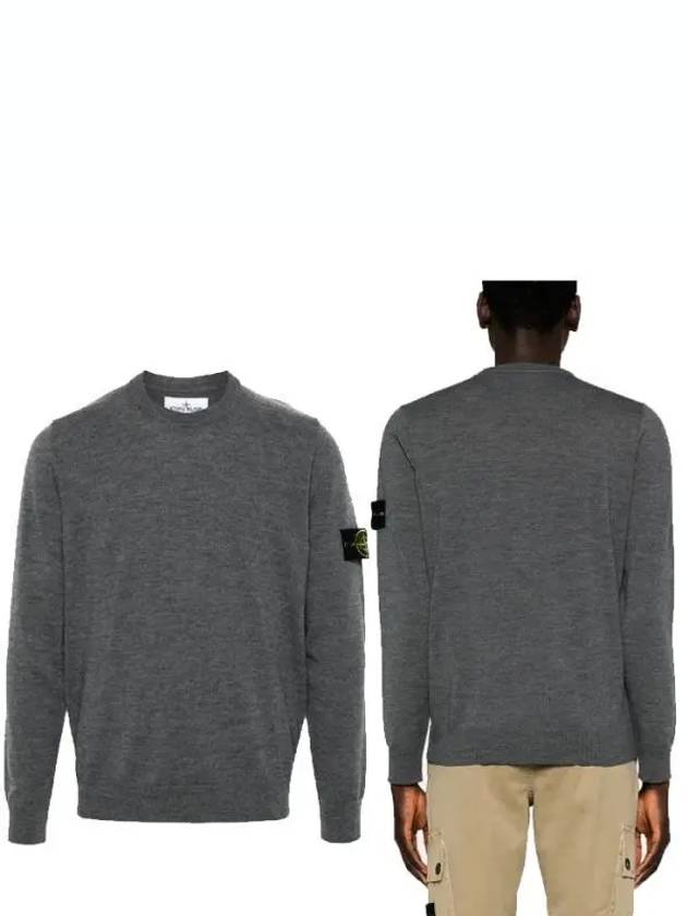 Logo Patch Crewneck Virgin Wool Knit Top Grey - STONE ISLAND - BALAAN 2