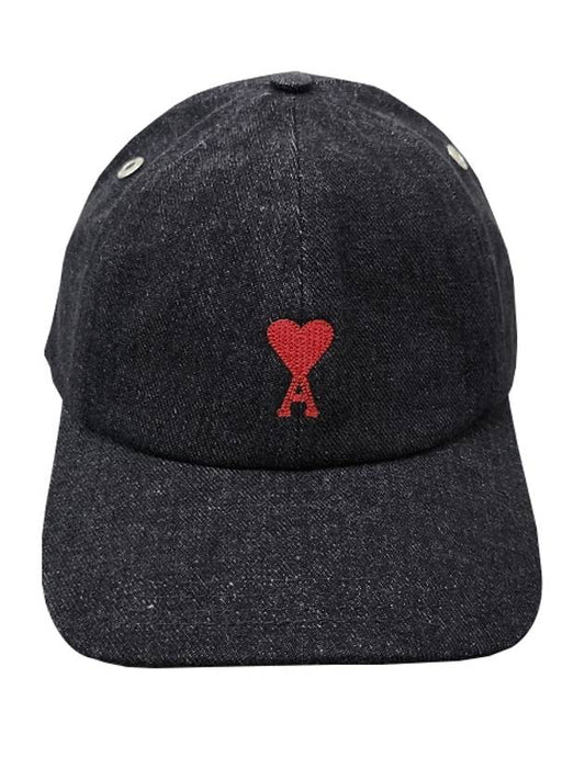 Heart Logo Denim Ball Cap Black - AMI - BALAAN 2