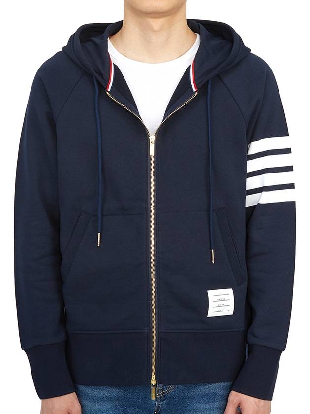 Engineered 4 Bar Diagonal Zip Up Hoodie Navy - THOM BROWNE - BALAAN 3