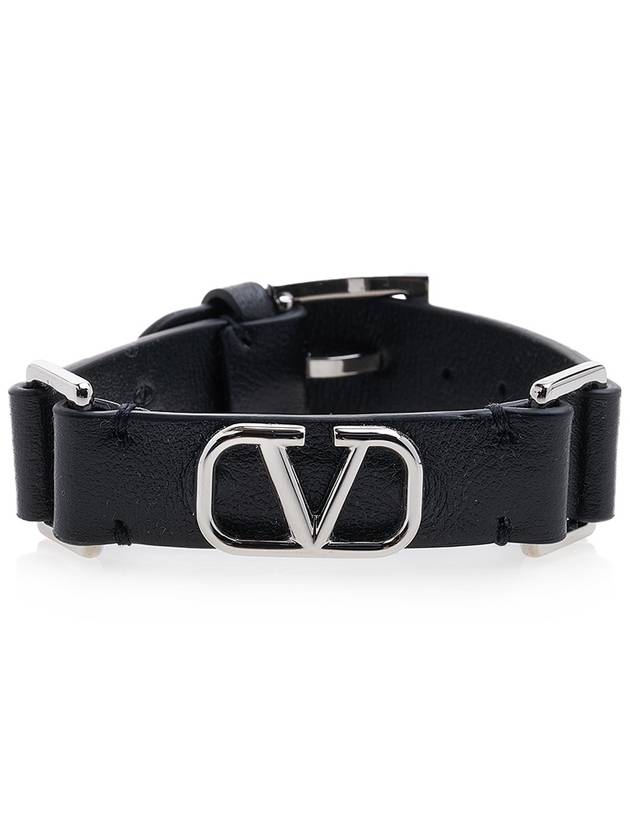 V Logo Leather Bracelet Black - VALENTINO - BALAAN 3