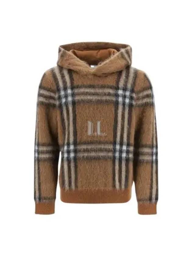 Men's Exaggerated Check Wool Mohair Blend Hoodie Dark Birch Brown - BURBERRY - BALAAN 2