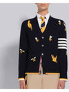 Men's Merino Bird Bee 4 Bar V-Neck Merino Cotton Cardigan Navy - THOM BROWNE - BALAAN 3