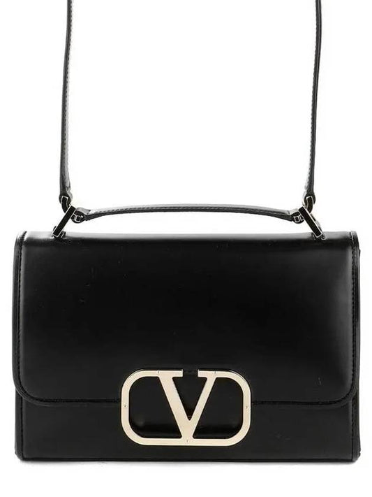 V Logo Plaque Foldover Shoulder Bag Black - VALENTINO - BALAAN 2