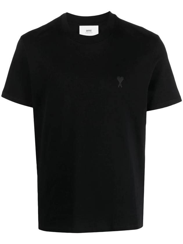 Heart Logo Cotton Short Sleeve T-Shirt Black - AMI - BALAAN 1