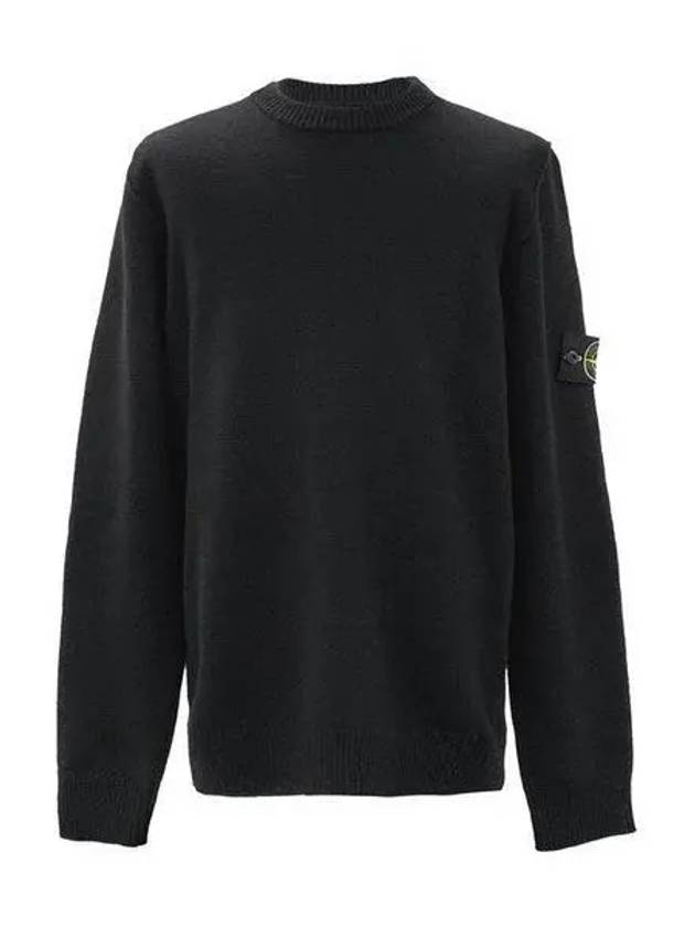 Logo Patch Lambswool Crewneck Knit Top Black - STONE ISLAND - BALAAN 2