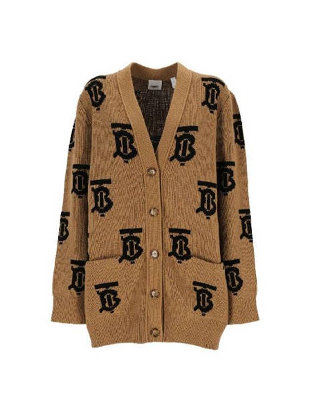 Monogram Motif Jacquard Wool Cardigan Camel - BURBERRY - BALAAN.