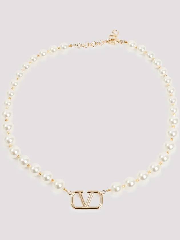 Pearl V Logo Necklace Gold - VALENTINO - BALAAN 2