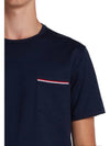 Men's Medium Weight Jersey Tipped Pocket Crewneck Short Short Sleeve T-Shirt Navy - THOM BROWNE - BALAAN 6