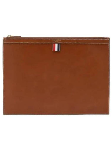 Medium Vachetta Leather Document Clutch Brown - THOM BROWNE - BALAAN 1