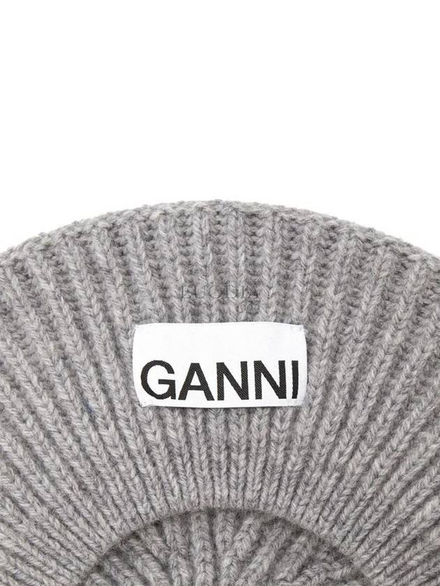 Logo Rib Edge Wool Beret Paloma Melange - GANNI - BALAAN 7