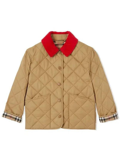 Kids Check Corduroy Collar Quilted Jacket Archive Beige - BURBERRY - BALAAN 2