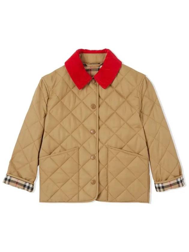 Kids Check Corduroy Collar Quilted Jacket Archive Beige - BURBERRY - BALAAN 3