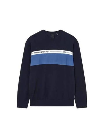 Men s color combination line crew neck knit navy 271410 - ARMANI EXCHANGE - BALAAN 1