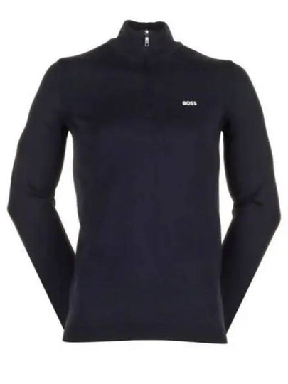 Logo Print Zipper Neck Cotton Blend Long Sleeve T-Shirt Navy - HUGO BOSS - BALAAN 2