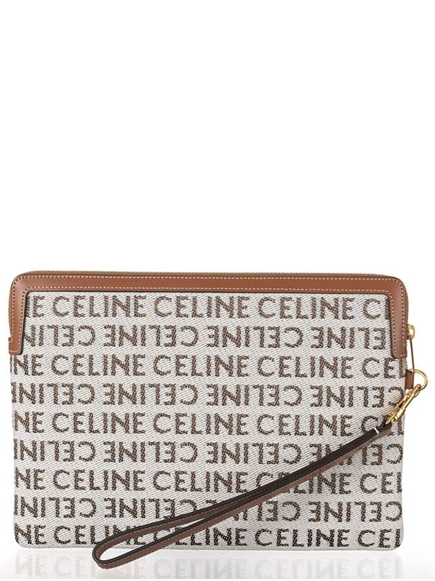 Women's All-Over Signature Logo Small Calfskin Pouch Bag Natural Tan - CELINE - BALAAN 4