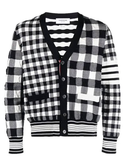 4-Bar Stripe Funmix Gingham Jacquard Cardigan Navy - THOM BROWNE - BALAAN 2