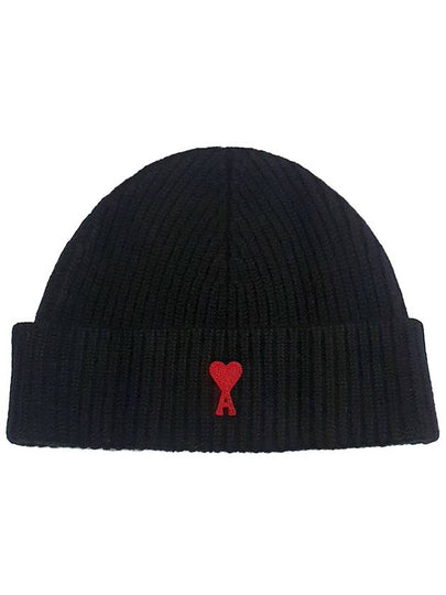 Heart Logo Wool Beanie Black - AMI - BALAAN 2